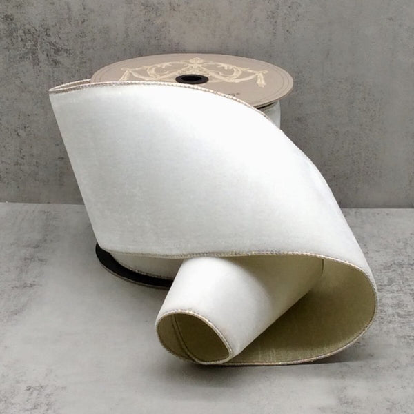 Ruban luxueux velours dos métallique platine blanc hivernal 15,2 cm x 9 m
