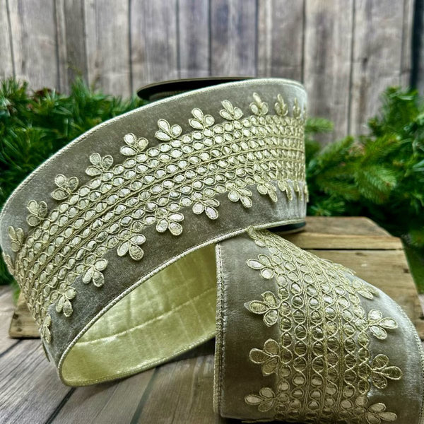 Ruban velours centre platine 10 cm x 4,5 m