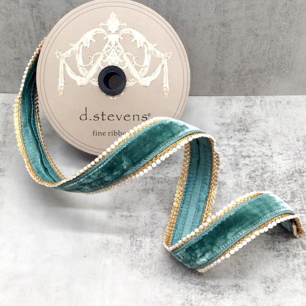 Ruban latéral velours perle céladon 3,8 cm x 4,5 m