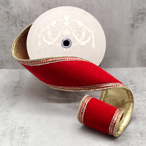Ruban latéral velours bijou cristal rouge rouge 10 cm x 4,5 m