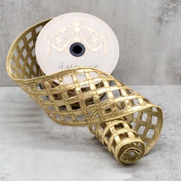 Ruban soie métallique clairvaux carreaux or 10 cm x 9 m