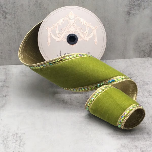 Ruban latéral velours bijou dos or lime 10 cm x 4,5 m
