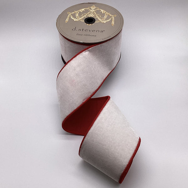 Ruban velours dos soie rouge bordure rouge blanc hivernal 6,5 cm x 9 m