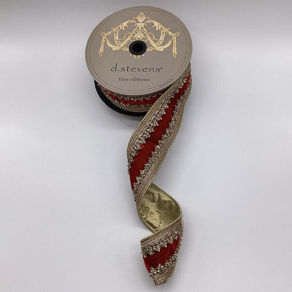 Ruban velours bijou comtesse or rouge 6,5 cm x 4,5 m