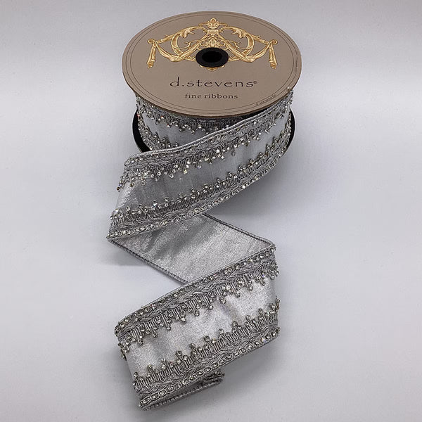 Ruban soie métallique bijou baronne argent 6,5 cm x 9 m