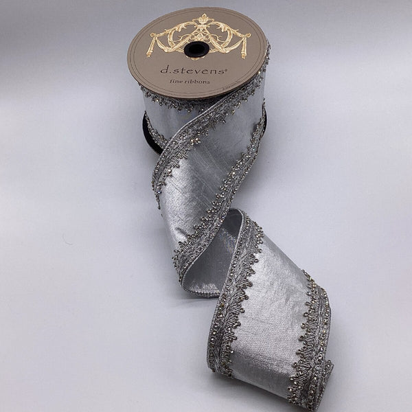 Ruban soie métallique bijou baronne argent 10 cm x 4,5 m