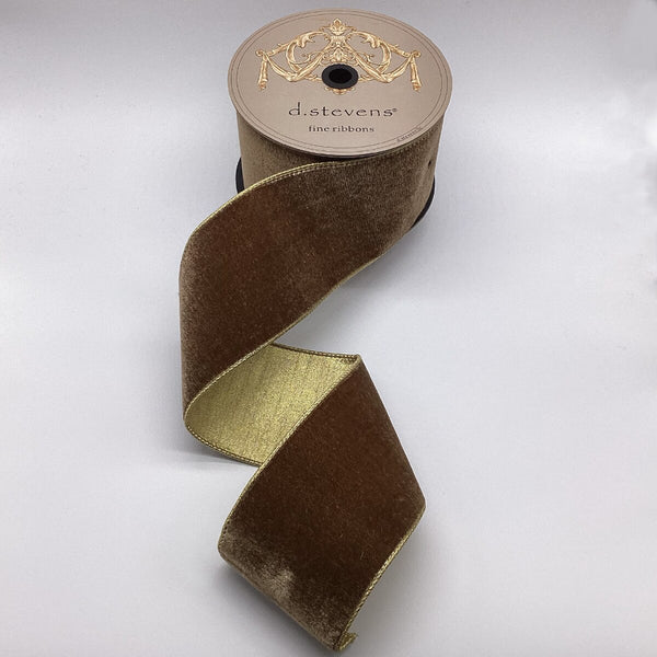 Ruban luxueux velours dos métallique or noyer 10 cm x 9 m