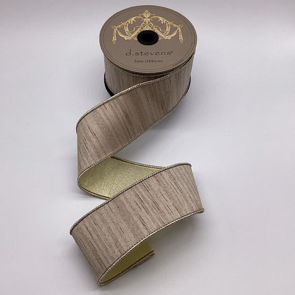 Ruban soie flammé dos métallique platine 6,5 cm x 9 m