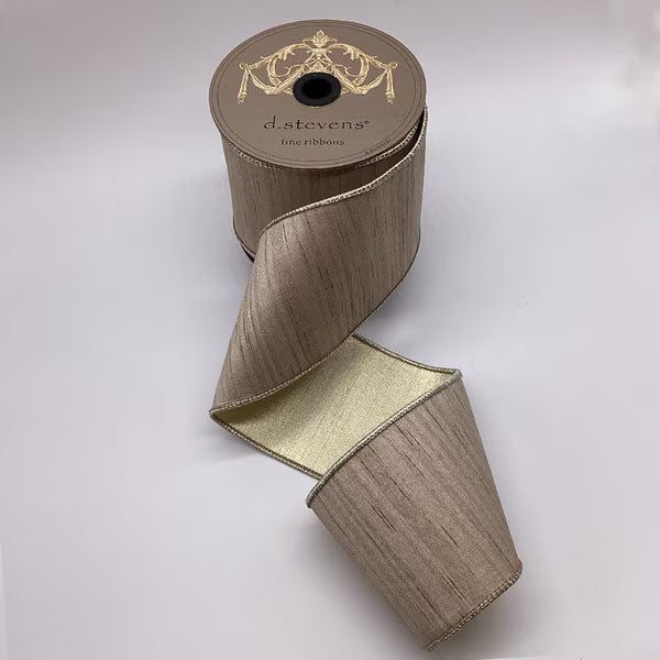 Ruban soie flammé dos métallique platine 10 cm x 9 m