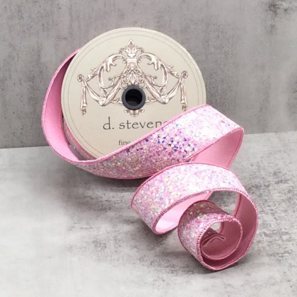 Ruban paillettes Sugar Plum rose barbe à papa 3,8 cm x 10 m