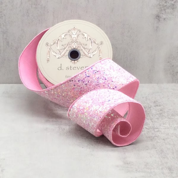 Ruban paillettes Sugar Plum rose barbe à papa 6,5 cm x 10 m