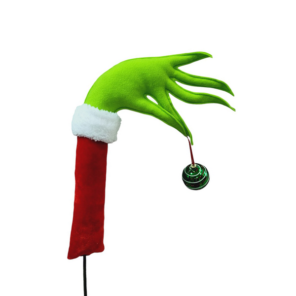 Tige main du Grinch avec boule rouge et verte 14"