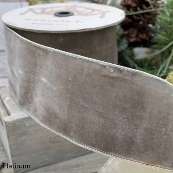 Ruban luxueux velours dos métallique platine platine 10 cm x 9 m