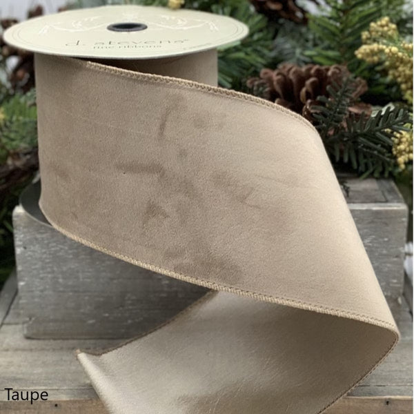 Ruban velours dos taffetas taupe 6,5 cm x 9 m