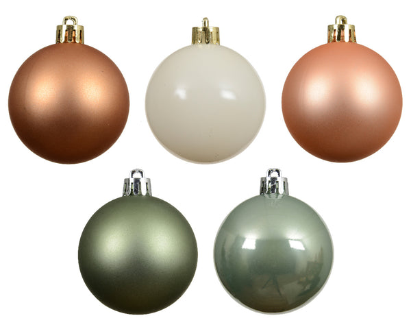 Boules de Noël assorties vert, cuivre, blanc et champagne – boîte de 30