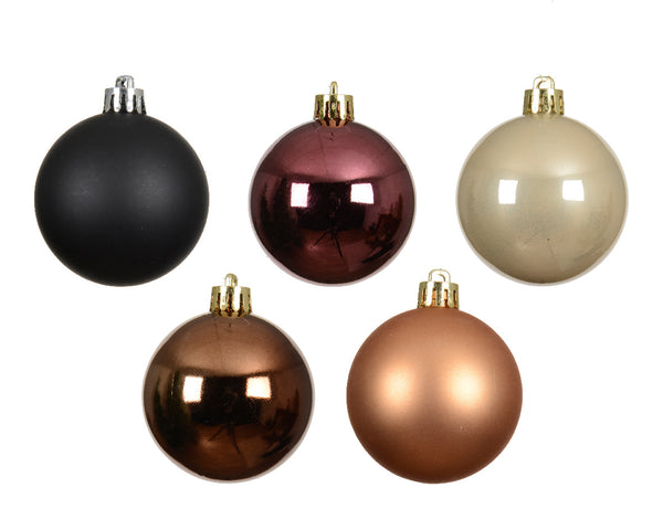Boules de Noël assorties bourgogne, cuivre, or et noir – boîte de 30