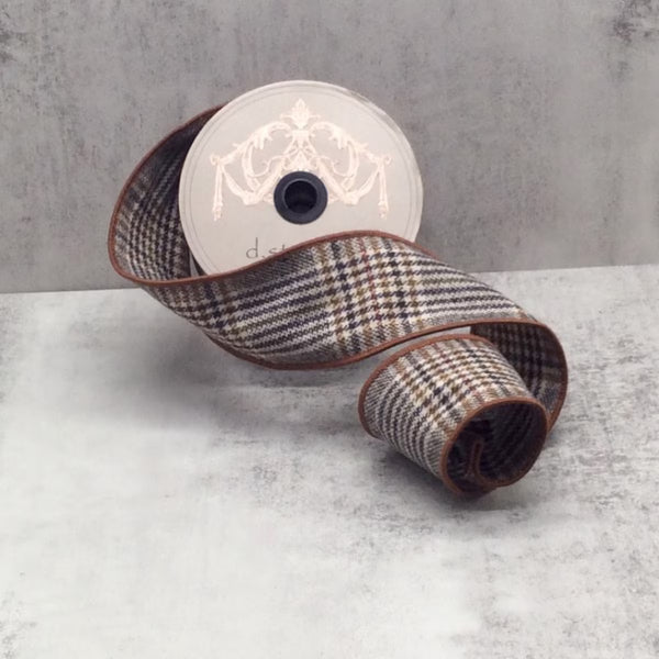 Ruban faux laine maddox carreaux brun crème marine 6,5 cm x 9 m