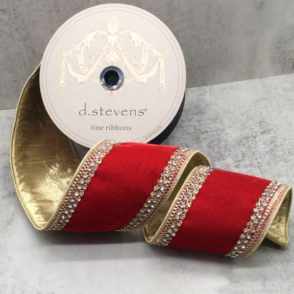 Ruban latéral velours bijou or rouge 10 cm x 4,5 m