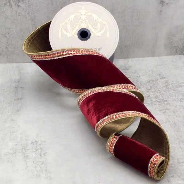 Ruban bordure velours bijou rouge rubis 10 cm x 9 m