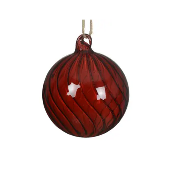 Boule de Noël en verre bourgogne torsadé