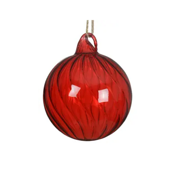 Boule de Noël en verre rouge torsadé