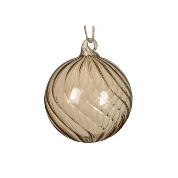 Boule de Noël en verre beige torsadé
