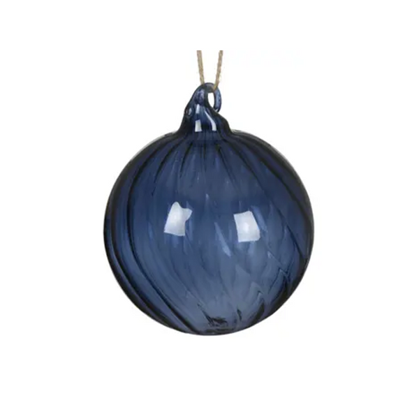 Boule de Noël en verre bleu marin torsadé