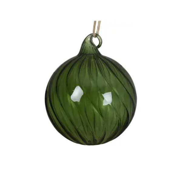 Boule de Noël en verre vert forêt torsadé