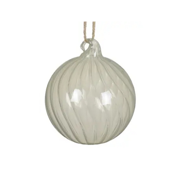 Boule de Noël en verre blanche torsadé
