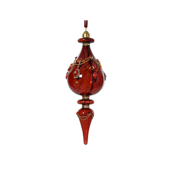 Ornement de Noël rouge en verre avec pierres décoratives
