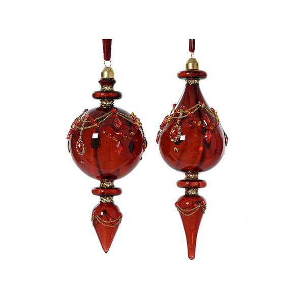 Red glass Christmas ornament with decorative stones