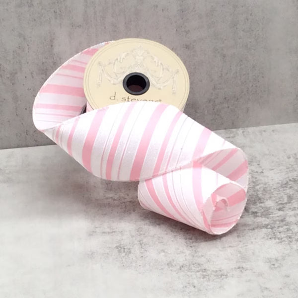Ruban à rayures rose pâle et blanc – 10cm x 9m