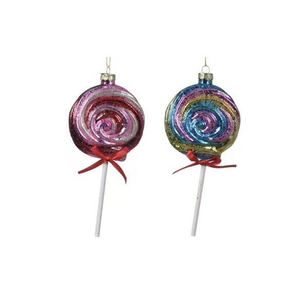Ornement sucette en verre multicolore