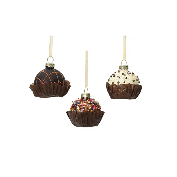 Ornement boule chocolat en verre