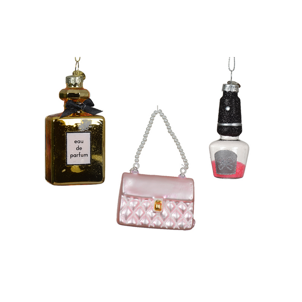 Matching glass perfume bottle, nail polish or handbag ornament
