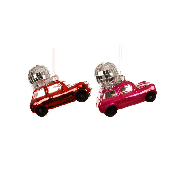 Car ornament with matching glass disco ball