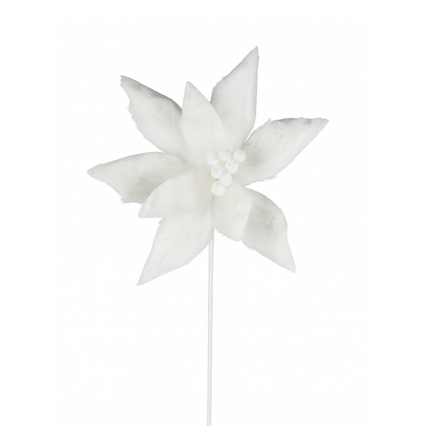Tige de poinsettia 22" fourrure blanche