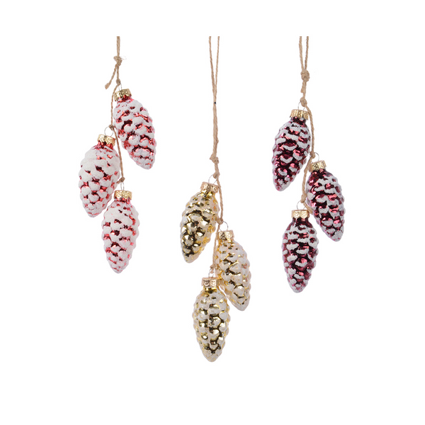Assorted Glass Pine Cone Ornaments