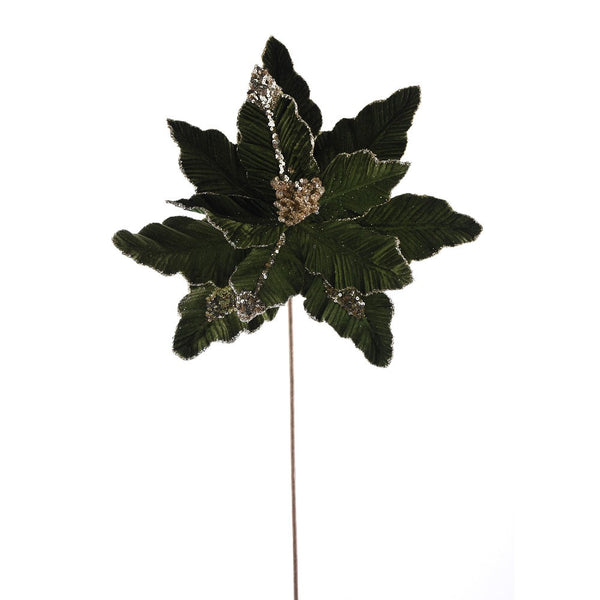 Tige de poinsettia velours émeraude 22"