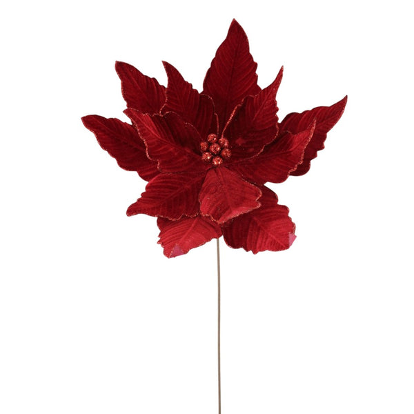 Tige de poinsettia en velours rouge 22"