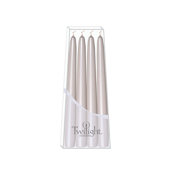 Bougies piliers métallisé blanc – lot de 4 – 10"