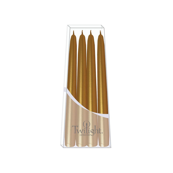 Bougies piliers métallisé or – lot de 4 – 10"