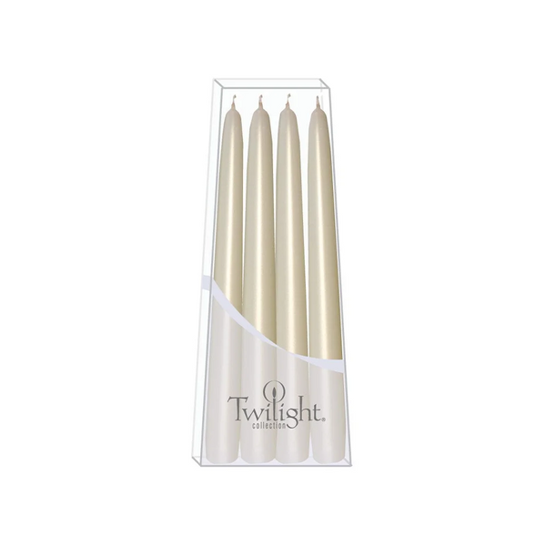 Bougies piliers métallisé champagne – lot de 4 – 10"