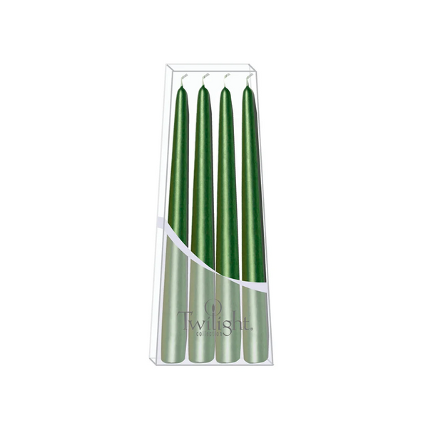 Bougies piliers métallisé vert – lot de 4 – 10"