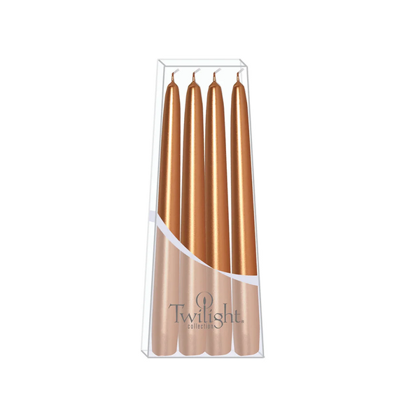 Bougies piliers métallisé cuivre – lot de 4 – 10"