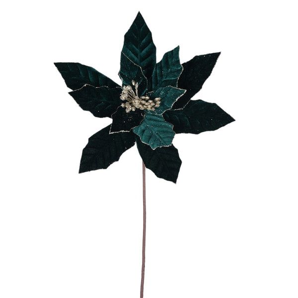 Tige de poinsettia en velours vert émeraude champagne 22"