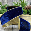 Vintage velvet ribbon with metallic backing, navy blue, 6.5 cm x 10 m