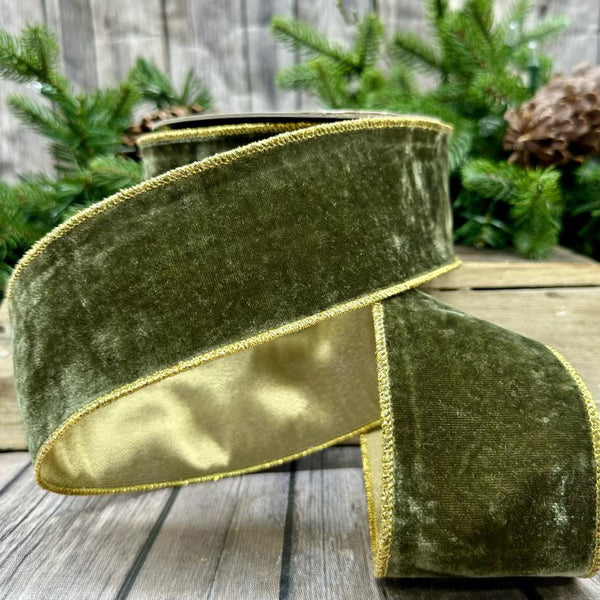 Ruban velours vintage dos métallique vert mousse 6,5 cm x 10 m