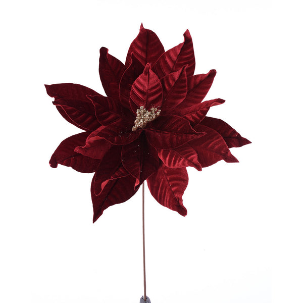 Tige de poinsettia géant en velours bourgogne 22"