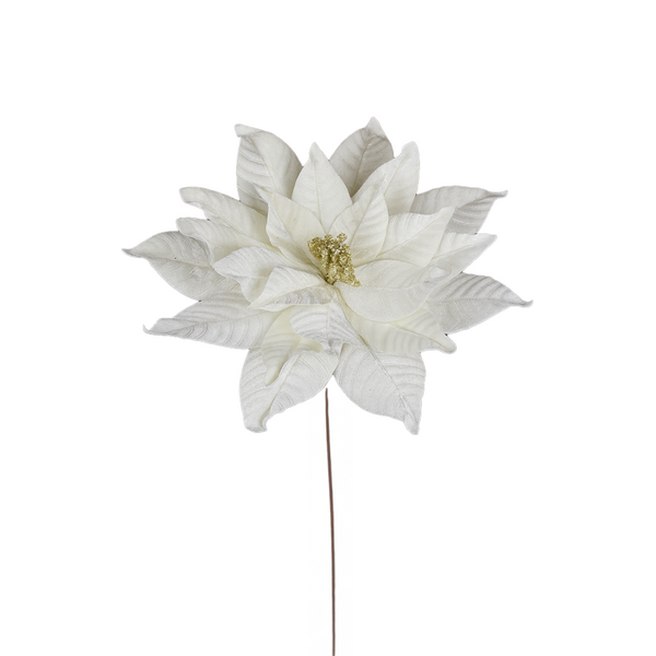 Tige de poinsettia géant en velours ivoire 22"